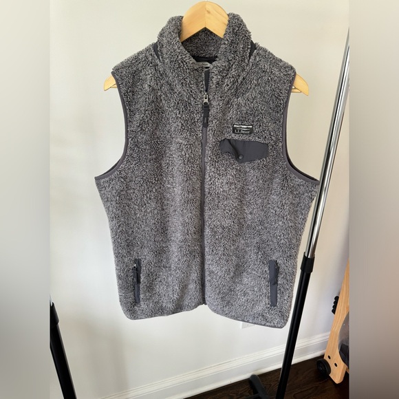 L.L.Bean Hi-Pile Fleece Gray Vest Pocket Full Zip Gray - Picture 1 of 7